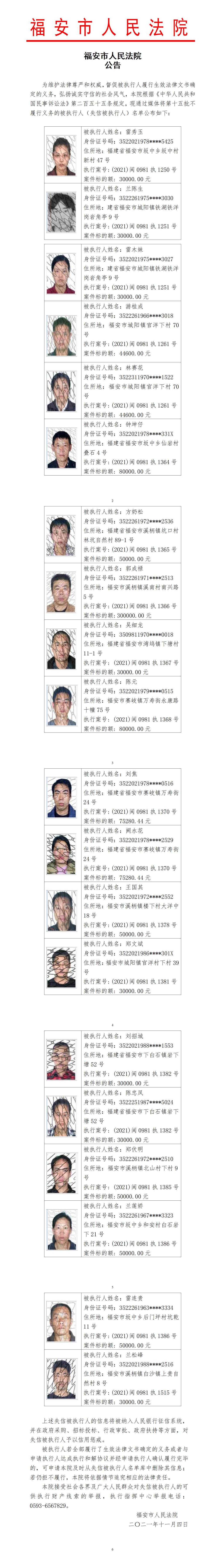 2021年第十五批失信公告