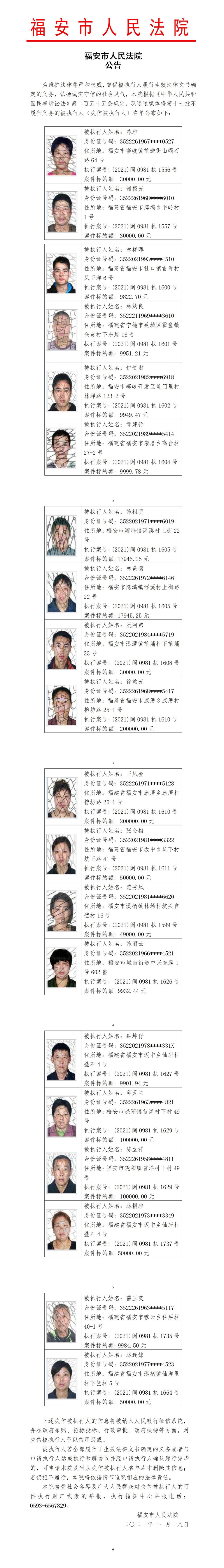 2021年第十七批失信公告