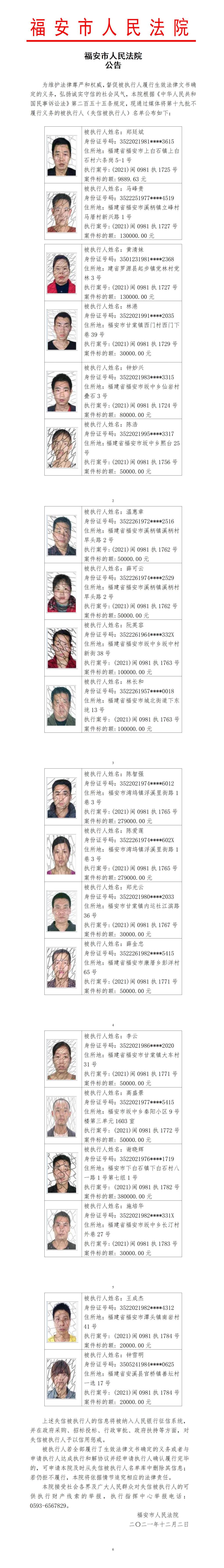 2021年第十九批失信公告